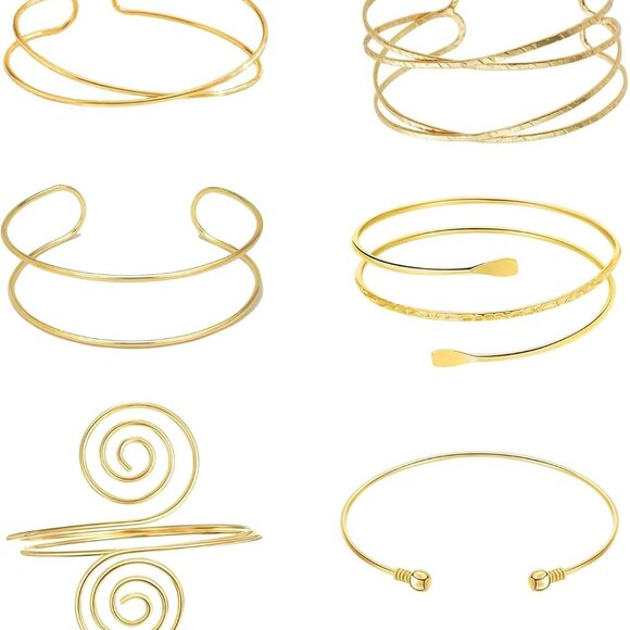 6 Pieces Gold Arm Cuff Jewelry Set Women Adjustable Elegant Party Wear - Picture 1 of 7